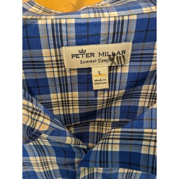 Peter Millar Southern‎ Comfort Shirt Mens Large Blue Long Sleeve Plaid Button - Picture 2 of 4
